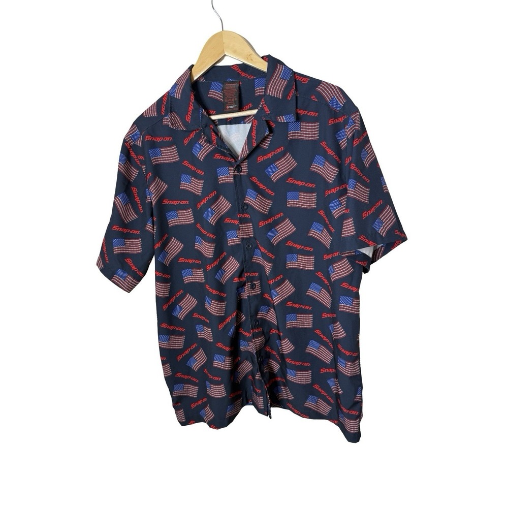 SNAP ON TOOLS LARGE American flag patterned button-down Men's Shirt- Polyester